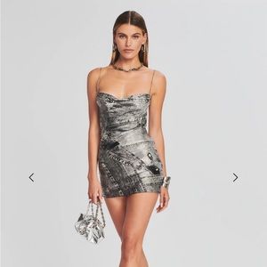 Retrofete Drape-neck Satin Mini Dress